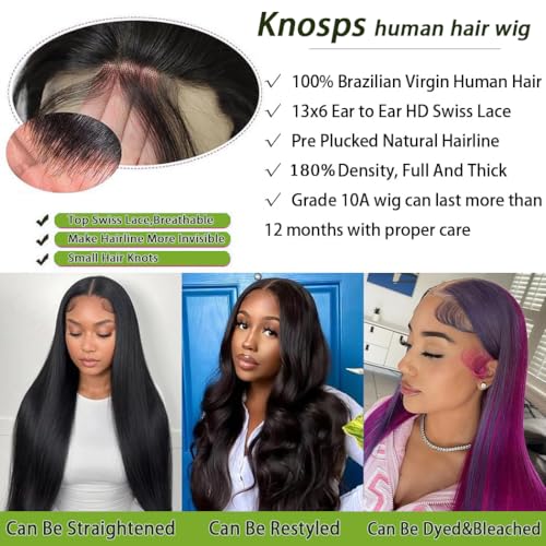 34 Inch 13x6 Lace Front Wigs Human Hair Pre Plucked 180 Density Straight HD Lace Front Wigs Human Hair 13x6 Lace Frontal Straight Human Hair Wigs for Women Glueless Wigs Human Hair