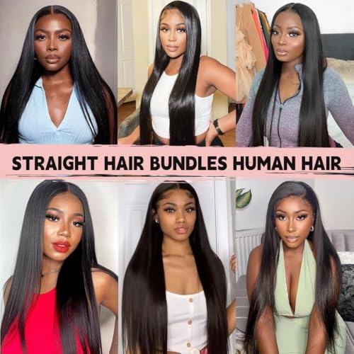 ANGIE QUEEN Peruvian Virgin Hair Straight Hair 3 Bundles 24 26 28 Inch Weaves 100% Unprocessed Human Hair Extentions Wefts Nature Black Color