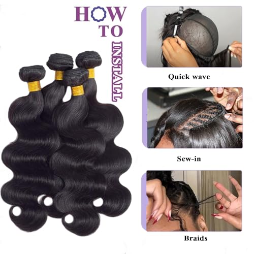 12A Human Hair Bundles With 2X6 Hd Lace Closure (20 22 24+18 Inch) Body Wave Brazilian 100% Human Hair Bundles With Closure