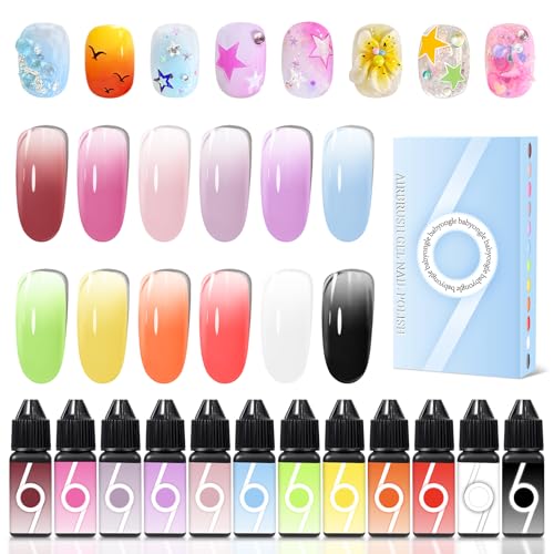 Airbrush Gel Nail Polish, 12 Vibrant Colors, Dilution Free Airbrush Gel for Fine Mist Gradient & French Nails, Acetone Free Salon-Quality Gel Nail Polish For Nail Art Design at Home,15ml