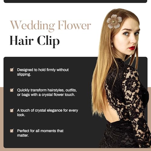 2.9 Inches Created Crystal Hibiscus Flower Hair Clips for Women | Headdress Bobby Pins Tropical Accessories for Women | Elegant Boho Braids Artificial Hawaiian Flower Clips for Woman Golden Yellow