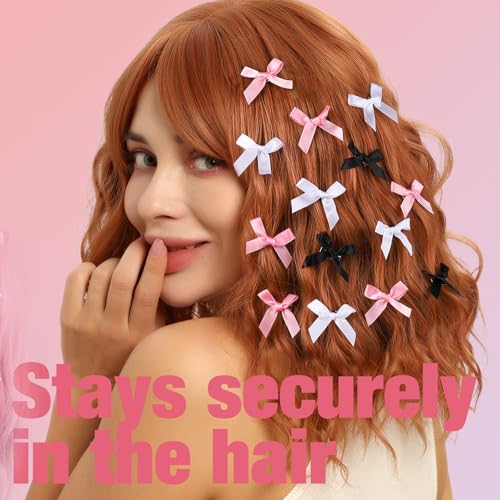 Teenitor 30pcs Hair Bow Pink Bow, Pink Black White Bows for Hair Small Hair Bows, Hair Bow Clips Cute Black White Bow Hair Accessories for Girls