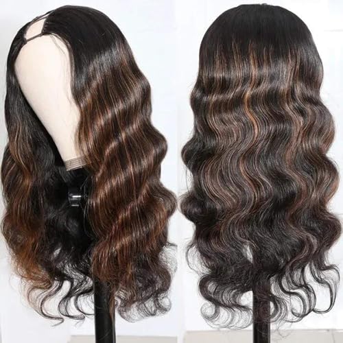 V Part Wig Human Hair Body Wave 100% Real Human Hair Upgrade U Part Human Hair Wig 180% Density Beginner Friendly 1B/30 (16 inch)