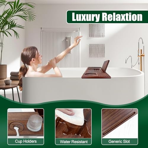 Walnut Bathtub Tray (31"x8"x1"), Luxury Bath Table Tray for Tub Ideal Bathroom Accessories for Women House Warming Gifts