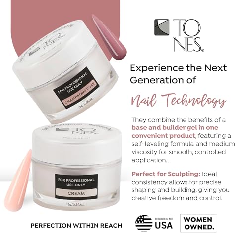 TONES Premium Self Leveling Nail Builder and Extension Gel for Professional Design - Salon-Quality LED and UV Building Gel - (0.5 Fl Oz, Glittery Nude)