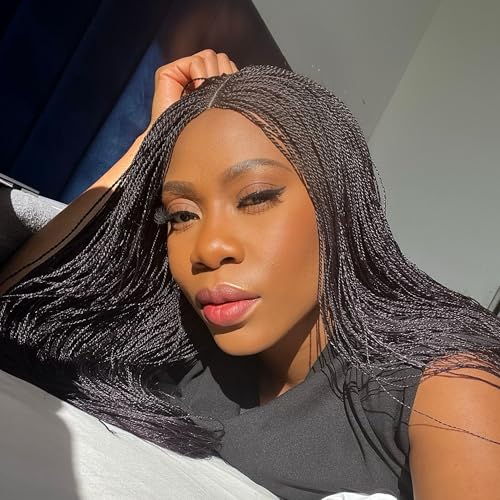 Micro Needle Senegalese Twists Braided Wig, Micro Twists Wigs, Braided Wigs for Black Women, Premium Synthetic Handmade Braid Wig - Dark Purple (20 inches)