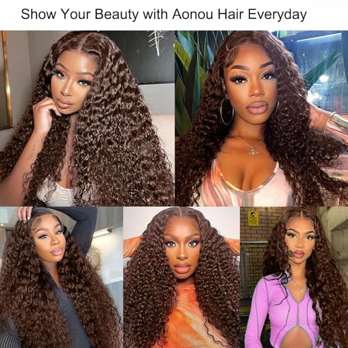 13x6 Deep Wave Lace Front Wigs Human Hair Chocolate Brown Deep Curly Human Hair Wig for Women 220% Density HD Lace Front Wet and Wavy Wigs Pre Plucked Brazilian Virgin Hair 28inch