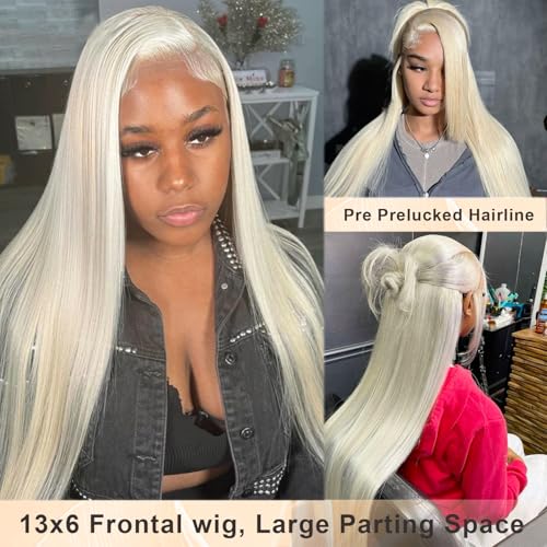 26 Inch Platinum Blonde Human Hair Lace Front Wig 13x6 HD Lace Frontal Pre Plucked with Baby Hair Ready to Wear Straight Glueless Wigs Human Hair for Black Women Natural Looking Platinum Blonde Wig