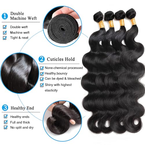 Cirvty 12A Human Hair Bundles Body Wave Bundles Human Hair Brazilian Human Hair 4 Bundles 18 20 22 24inch 100% Unprocessed Virgin Hair Weave Body Wave Human Hair Extensions Natural Black Color