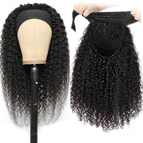 Brazilian Curly Headband Wig - 12 Inch Human Hair, Glueless, No Lace Front, Natural Color