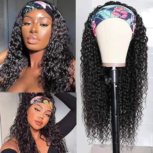 XSY 28 Inch Headband Human Hair Wigs Deep Wave None Lace Front Wigs Brazilian Virgin Human Hair Glueless Machine Made Headband Wigs for Black Women