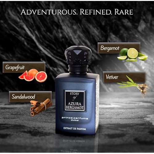 Prince Parfums Dubai ? Story of Azura Bergamot ? Men¡¯s Extrait de Parfum 3.4 Ounces ? Luxury Cologne with Grapefruit, Bergamot, Sandalwood & Vetiver ? Fresh, Bold & Long Lasting Fragrance
