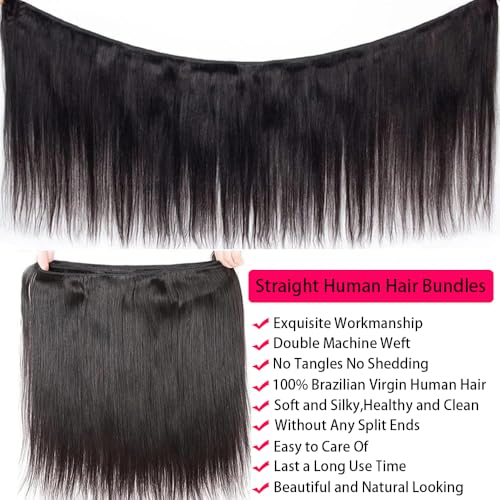 12A Bundles with Closure Human Hair Straight 3 Bundles with Lace Closure 100% Unprocessed Brazilian Human Hair Bundles with Closure Straight Hair Weave Bundles with Closure Human Hair 20 22 24+18