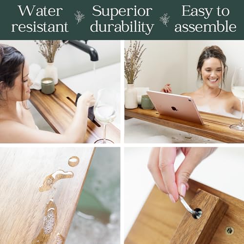 Premium Nature Shed Bathtub Tray for Freestanding Bath | Large & Thick 35¡± Acacia Wood Luxury Bath Tray for Tub | Anti-Tip, Non-Toxic, Adjustable Bathtub Trays for Tub with Bathroom Accessories Holder