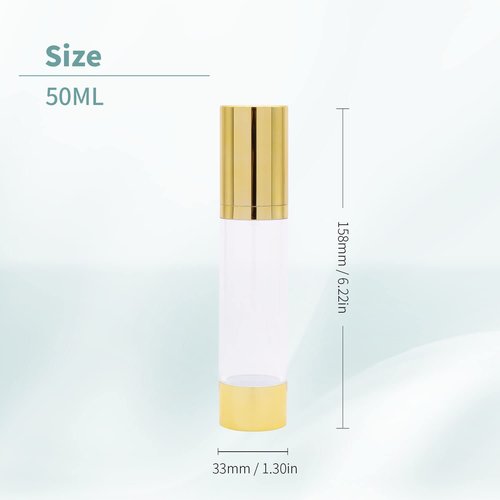 6Pcs 1.7oz/50ml Clear Airless Pump Bottles with Funnel and labels Sticker Travel Size Dispenser Refillable Cosmetic Containers For Foundations, Cream, Serums, Shampoo(Gold)