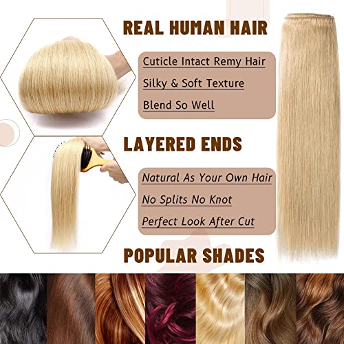S-noilite Clip in Hair Extensions Real Human Hair Natural Blonde 18 Inch 8pcs 140g Straight Real Hair Extensions Clip Ins Double Weft #24