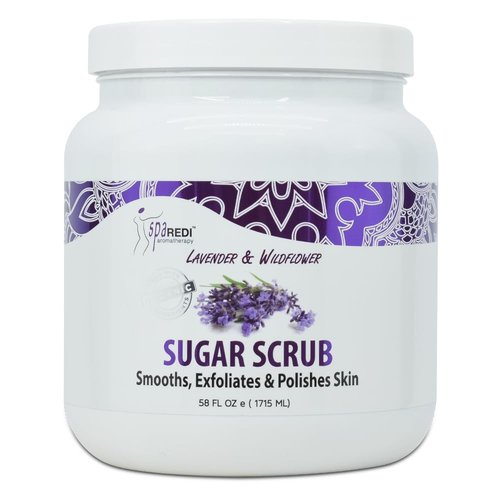 SPA REDI Sugar Scrub - Exfoliating, Moisturizing, Hydrating and Nourishing, Glow, Polish, Smooth and Fresh Skin - Body Exfoliator, Lavender & Wildflower - 58 Ounces
