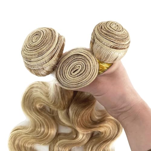 30/32/34 Inch P27613 Highlight Honey Blonde Body Wave Bundles Human Hair Ombre Bundles #27 Warm Honey & #613 Cool Light Blonde Mix Double Weft Brazilian Human Hair Extensions