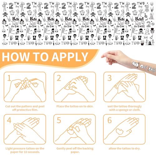 Bad Two Birthday Temporary Tattoos for Kids - 256 Pcs Funny Fake Tattoo for 2nd Birthday Party Decorations, Fun Favors Supplies Stickers for Boys Girls(8 Sheets)