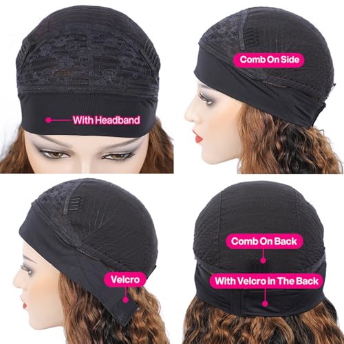 Ombre Curly Headband Wig Human Hair P4/27# Deep Wave Head band Wig for Women Brazilian Highlight Virgin Human Hair Headband Wig for Women 30 Inch