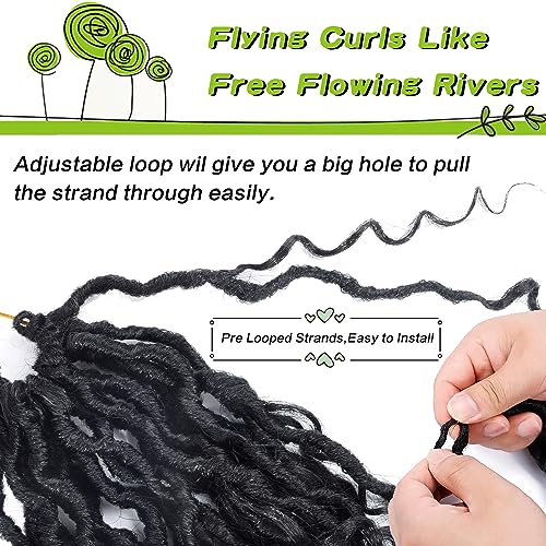 Curly Faux Locs Crochet Hair Extensions 8 Inch 120 roots Goddess Locs Crochet Hair for Black Women Pre Looped Soft River Locs Crochet Braids with Curly Hair Boho Hippie Locs (8 Inch, 6 Packs, T1B)