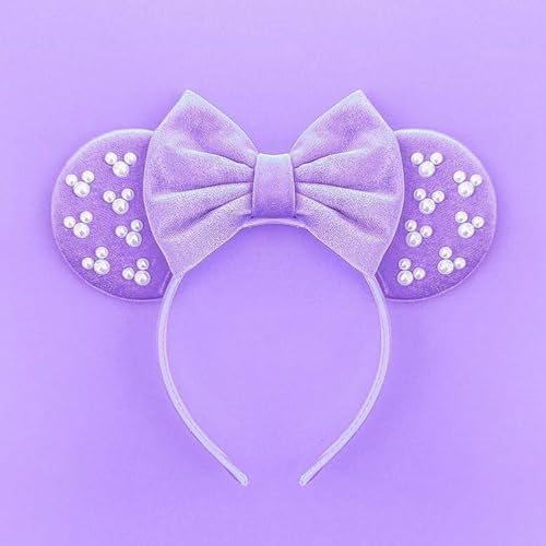 JIAHANG Velvet Mouse Ears Hair Bow Headband with Pearls, Party Decoration Fashion Hair Band Hair Accessories for Women Girls (velvet purple 05)