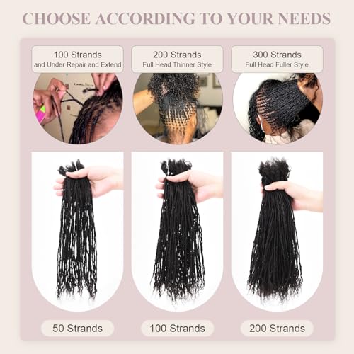 Originea Micro Locs Extesnions Human Hair 0.1cm Thickness Sisterlocks Curly Tips, Full Handmade Interlocking Permanent Soft Dreadlock Extensions Natural Looking Locs(1B# 0.1cm, 8 Inch 200 Strands)