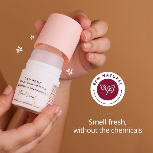 Carmesi Natural Deodorant Roll On - Floral Sunset | 95% Natural | Reduces Dark Underarms & Body Odor | No Aluminium & Alcohol-Free for Women | 1.69 Fl Oz (Pack of 2)