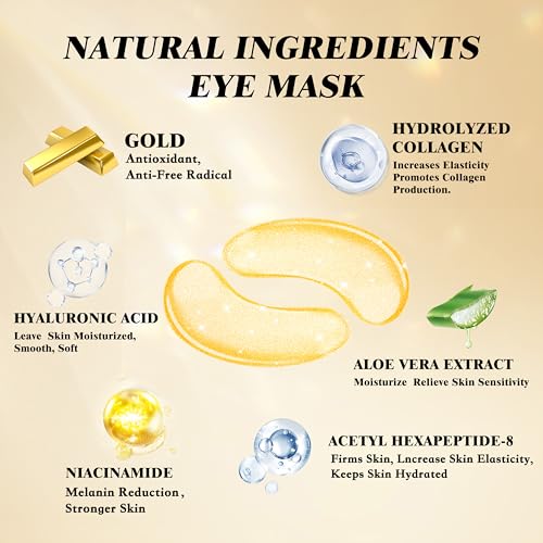 Clay Mask Set (10 Pods) Gold Eye Patches (20 Pairs), Mud Mask Deep Pore Cleansing Acne Blackhead Removal, Eye Patches for Puffy Eyes Dark Circles, Men & Women Facial Mask Eye Masks Skin Care.
