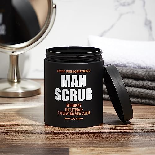 Body Prescriptions Men¡¯s Exfoliating Body Scrub ? Ultimate Skin Cleansing Wash in Jar with Twist-Top Lid, For All Skin Types, 21 Ounce (Pack of 1), Mahogany