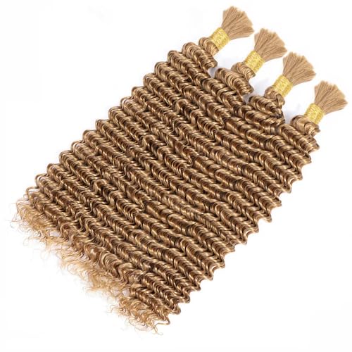 Human Braiding Hair for Boho Braids Bulk Deep Wave Boho Hair for Braiding Wet and Wavy Brazilian Virgin Human Bohemian Hair for Braiding 2 Bundles 160g Honey Blonde 24''