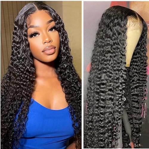 Manorshen Deep Wave Lace Front Wigs Human Hair 13x4 Lace Frontal Wigs for Women Glueless Transparent Lace 180% Density Wigs Pre Plucked with Baby Hair Natural Hairline