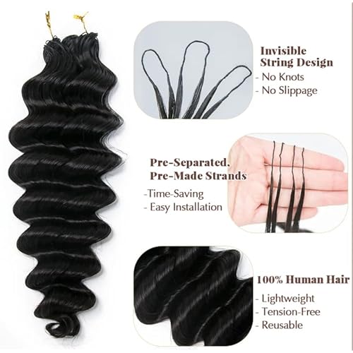 Deep Wave Knotless Pre-Separated Crochet Hair Extensions Human Hair Loose Wave Crochet Hair Natural Black Machine Made Feather Human Hair Extension 18inch 120g