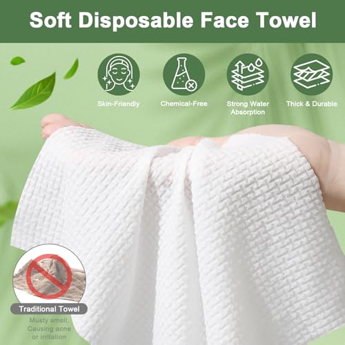 Face Towels Disposable, 12¡± x 10¡± Biobased Facial Towelettes, Large Soft & Thick Dry Wipes for Gentle Skincare, Face Washing & Makeup Removal, Lint-Free Clean Facial Towels, 50 Count