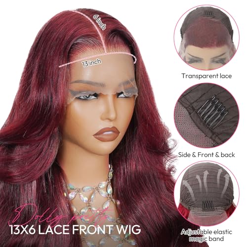 34 Inch 13x6 99j Burgundy Wig Human Hair 200 Density Hd Body Wave Lace Front Glueless Red Wigs Human Hair