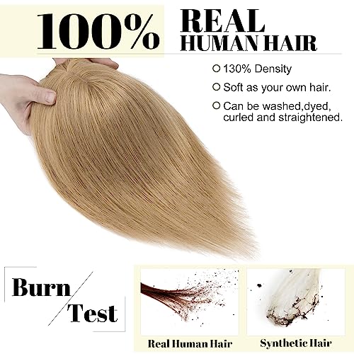 SEGO Hair Toppers for Women With Bangs Real Human Hair, 130% Density 10 * 12CM Silk Base Clip in Top Wiglet Hairpieces for Thinning Hair-12 Inch 27 Dark Blonde