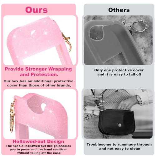 Palksky Hand Sanitizer Spray Case for Touchland,Protective Case with Keychain for Power Mist and Glow Mist1 fl oz(Glitter Sequin Pink),Travel Size