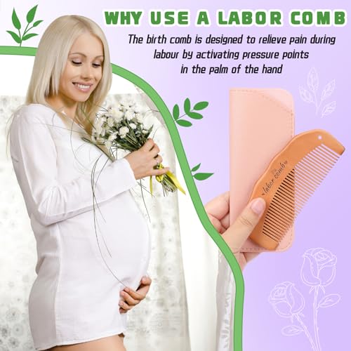 FEBSNOW Birthing Comb, 2 Pack Natural Wooden Labor Combs for Pain Relief Birthing Comb for Pregnant Women's Delivery Gifts