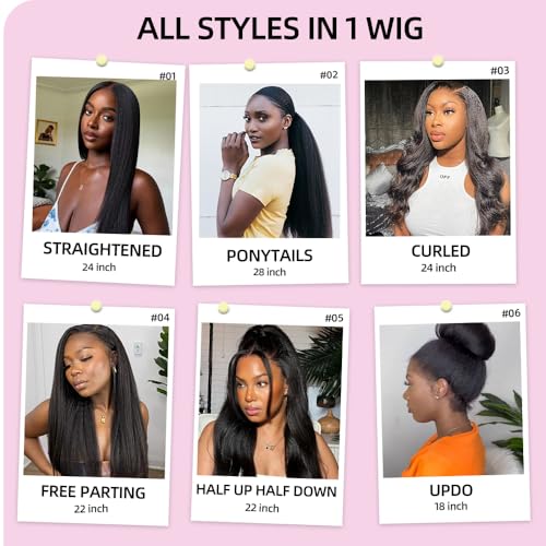 360 Lace Front Wigs Human Hair 20Inch Kinky Straight Human Hair Wig 180% Density Yaki Straight Human Hair Wig for Women Natural Color