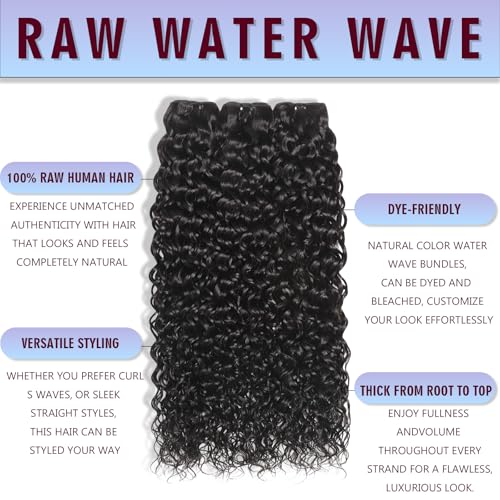 4 Water Wave Human Hair Bundles 18 20 22 24 Inch Wet and Wavy Bundles 10A Brazilian Quick Weave Human Hair 100% Unprocessed Virgin Hair Natural Black