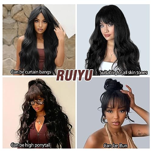 Ruiyu Body Wave Wig with Bangs 2x4 Lace 180% Density Front Wigs for Black Women Human Hair 100% Brazilian Human Hair 22 Inch