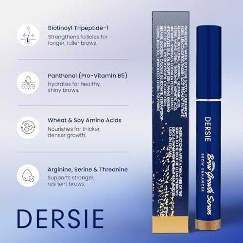 Dersie Eyebrow Growth Serum: Brow Enhancing Serum Infused with Peptide Complex, Biotin & Arginine for Fuller, Stronger, Thicker Brows ? Nourishes and Strengthens Dry, Sparse, or Thinning Brows (5 mL)