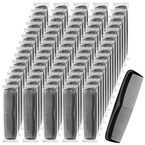 NICEMOVIC Combs Bulk for Men 150 Pack, Homeless Supplies Bulk, Beard Hair Wide Fine Tooth Mens Barber Pocket Small Mini Disposable Comb Set Individually Wrapped for Travel Hotel Home Shelter (Black)