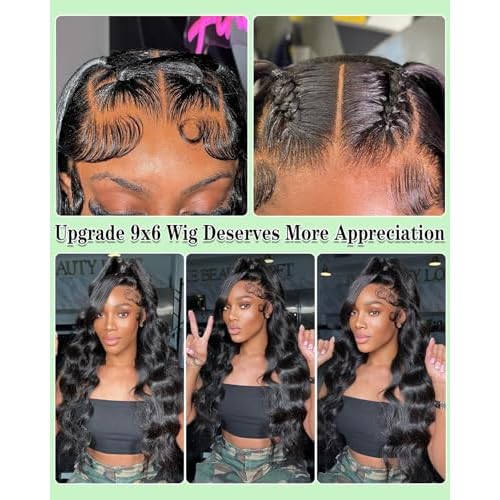 28 Inch Wear And Go Glueless Wigs Human Hair Pre Plucked Pre Cut 9x6 Body Wave Glueless Pre Plucked Bleached Knots Lace Front Wig For Women Transparent Lace Closure Wigs 200% Density