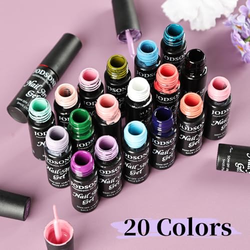 JODSONE Gel Polish Nail Art Gel Liner Set 20 Colors Red Pink Blue Purple with Thin Brush Need U V Lamp Cured Gift for Girls at Home Salon Design