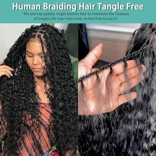 Human Braiding Hair for Boho Braids Human Hair 110g 20 Inch Curly Boho Hair for Braiding Knotless 12A Deep Wave Bohemian 3 Bundles/Pack Chocolate Brown