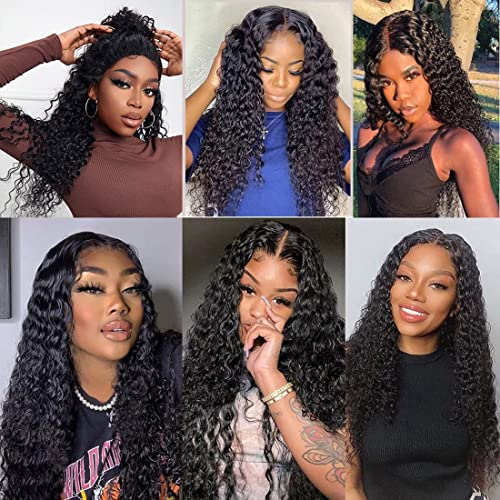 Deep Wave Bundles with Closure Human Hair (20 22 24+18) 10A Wet and Wavy Human Hair 3 Bundles with 4x4 Free Part Lace Closure 100% Unprocessed Human Hair Pre Plucke with Baby Hair Natural Color