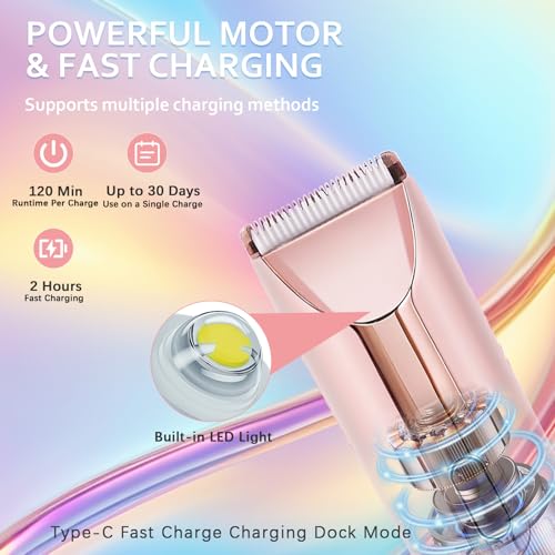 Bikini Trimmer for Women,2-in-1 IPX7 Waterproof Electric Shaver,USB Cordless Painless Electric Razors with LED Display for Legs Bikini Facial Hair Removal, Body Wet&Dry Use Razor Kit for Lady Grooming