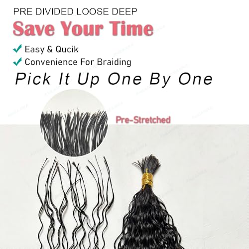 Pre-Divided Curly Bulk Human Hair For Boho Braids Loose Deep Wave Bulk Human Hair For Braiding Double Drawn Extensions (320 Roots)16inch/100g