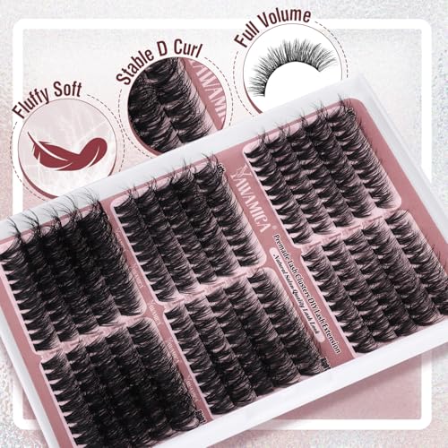 Yawamica Cat Eye Lash Clusters Fluffier Cluster Eyelash Extensions Wispy Individual Lashes Premade Eyelash Clusters Left Right Cluster Lashes 60D 80D 100D Volume 300pcs Eye Lashes Clusters DIY Lash